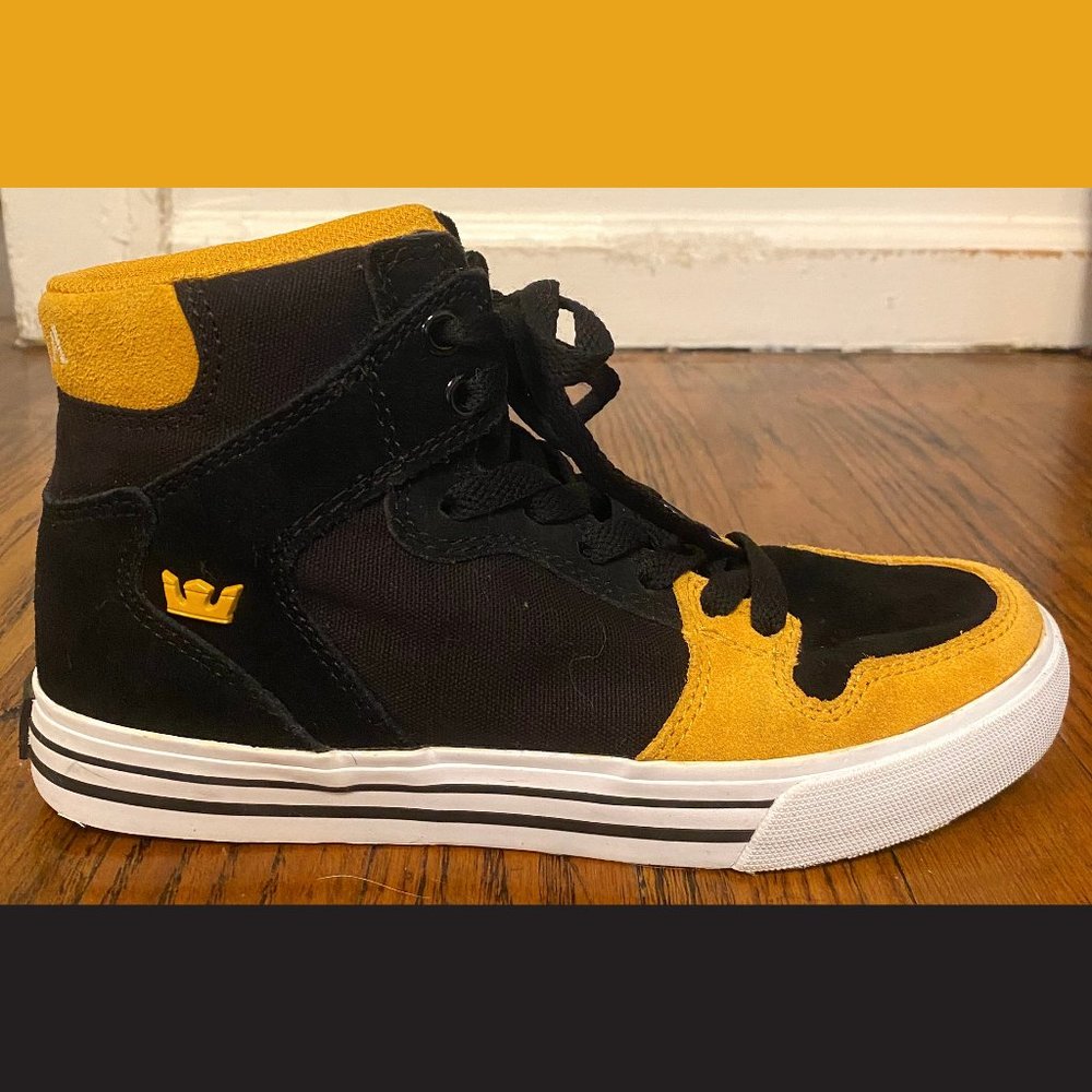 SUPRA FTWR CO Vaider skate shoes high-top sneakers yellow/black m5 w6 RARE